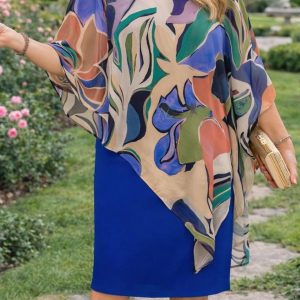 Vestido Capa Asimétrica Manga Corta